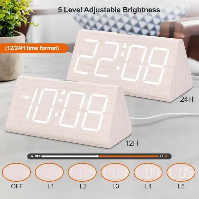 Alt view image 4 of 7 - DreamSky Wooden Digital Alarm Clock for Bedrooms with Large Numbers