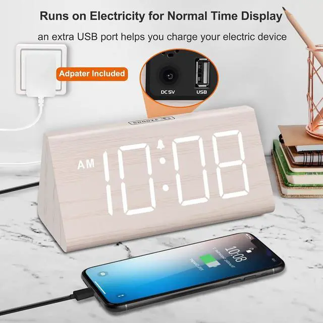 Alt view image 5 of 7 - DreamSky Wooden Digital Alarm Clock for Bedrooms with Large Numbers