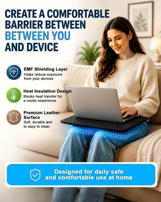 Alt view image 2 of 7 - NEWBEAU EMF Protection Laptop Pad, 4-Layer Radiation Shielding Heat Blocker for Laptop, Tablet & Notebook, 12"x16" Portable Protection from EMF & Radiation