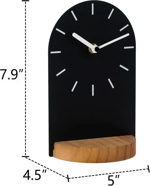 Alt view image 4 of 7 - SOFFEE DESIGN One-Piece Table Clock Iron Sheet with Wooden Base Ins Style, Desktop Clock Non Ticking Battery Operated for Living Room Bedroom Home Decor, Black