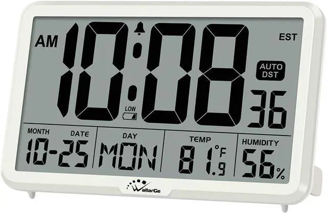 Main image of WallarGe Auto Set Digital Wall Clock Battery Operated, Auto DST