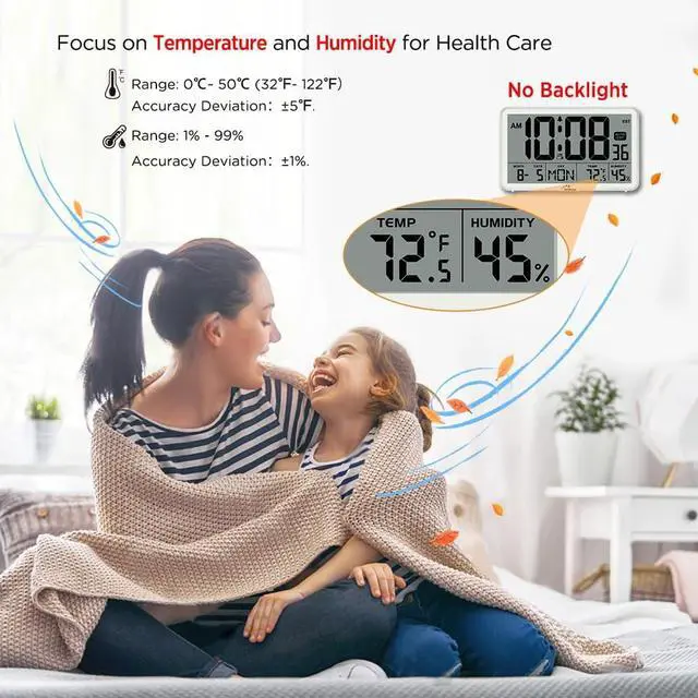 Alt view image 2 of 7 - WallarGe Auto Set Digital Wall Clock Battery Operated, Auto DST