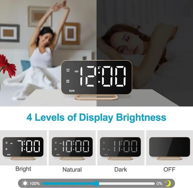 Alt view image 7 of 7 - JALL Slim LED Digital Alarm Clock, Mirror Surface for Makeup, with Diming, Large Display, Easy Setting, USB Ports, Modern Decor for Bedroom, Desk, Gift for Women, Sister, College Girl, Black
