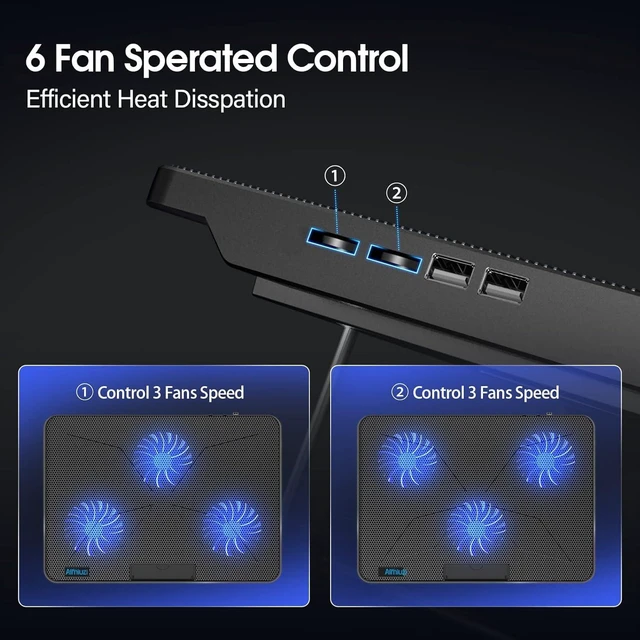 Alt view image 5 of 7 - AIMIUZI Laptop Cooling Pad, Gaming Laptop Cooler with 6 Quiet Fans, Laptop Fan Cooling Pad Fits 12-17 Inch Laptop, USB Port Powered, 7 Adjustable Height