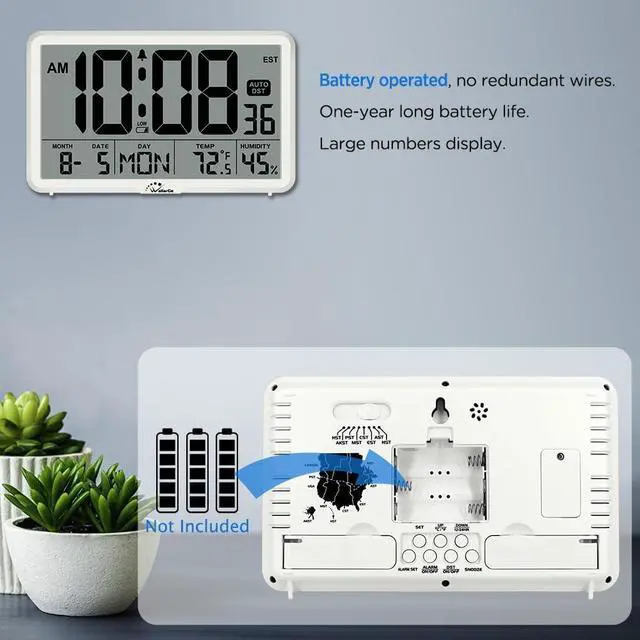 Alt view image 4 of 7 - WallarGe Auto Set Digital Wall Clock Battery Operated, Auto DST