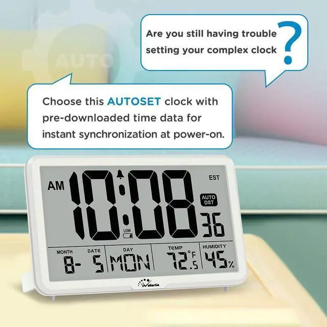 Alt view image 3 of 7 - WallarGe Auto Set Digital Wall Clock Battery Operated, Auto DST