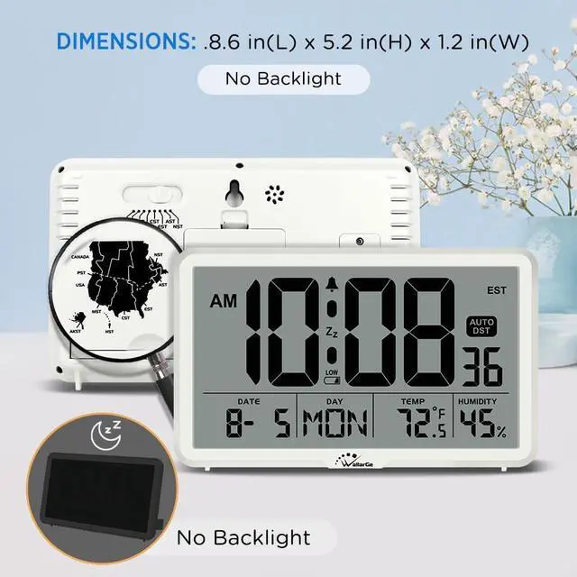 Alt view image 6 of 7 - WallarGe Auto Set Digital Wall Clock Battery Operated, Auto DST