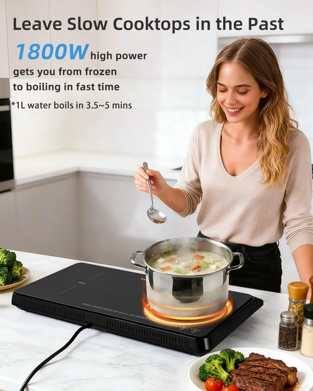 Alt view image 3 of 7 - Double Induction Cooktop, ULTRAKTE Portable Dual Countertop Burner with Sensor Touch, 1800W Induction Cooktop 2 Burner, Electric Countertop Cooker with 10 Temp & Power Levels, 8-Hour Timer,Safety Lock