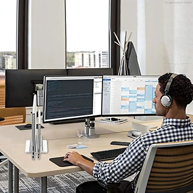 Alt view image 7 of 7 - Universal Laptop Vertical Stand, Dual Desktop Adjustable Notebook Stand (up to 17.3 inches) for Samsung/HP/Dell/Chrome Book laptops (Silver)