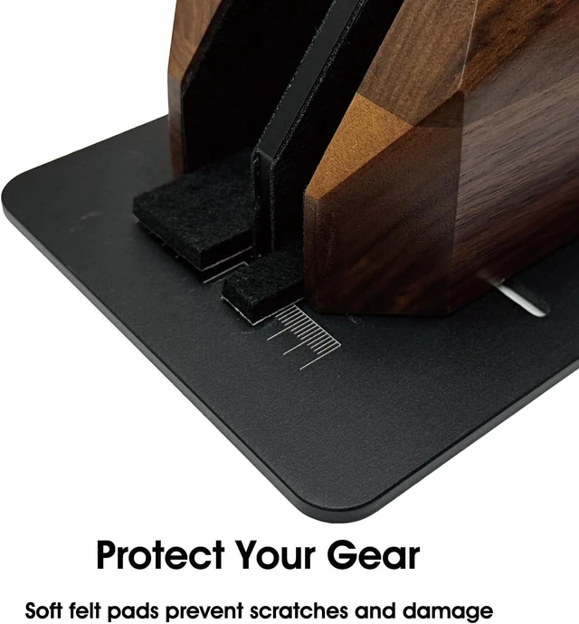 Alt view image 3 of 7 - Walnut Vertical Laptop Stand, Dual Slot Wood Laptop Holder for Desk