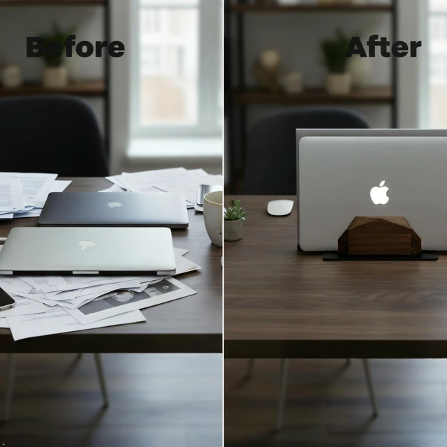 Alt view image 7 of 7 - Walnut Vertical Laptop Stand, Dual Slot Wood Laptop Holder for Desk