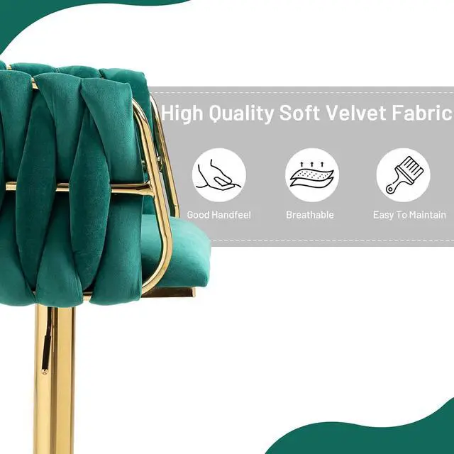 Alt view image 7 of 7 - Velvet Swivel Bar Stools Set, Kitchen Island with Hand Woven