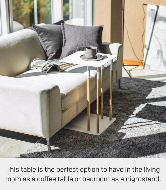 Alt view image 3 of 7 - YAMAZAKI Home Plain Metal and Wood Sliding Sofa C Table End Table Coffee Tray Laptop Desk, Modern Bedside Or Living Room Small Accent Table, 22" - Steel
