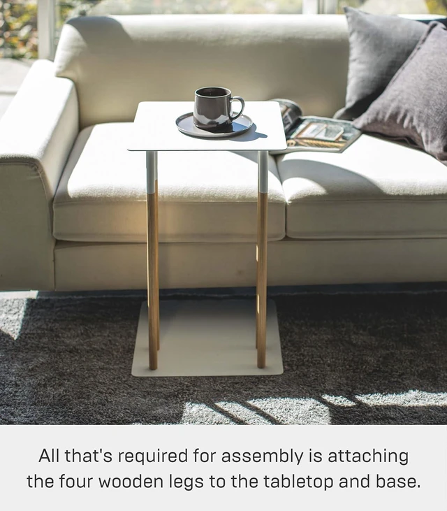 Alt view image 4 of 7 - YAMAZAKI Home Plain Metal and Wood Sliding Sofa C Table End Table Coffee Tray Laptop Desk, Modern Bedside Or Living Room Small Accent Table, 22" - Steel