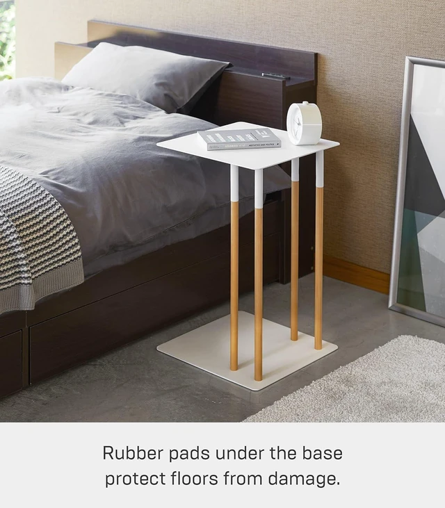 Alt view image 5 of 7 - YAMAZAKI Home Plain Metal and Wood Sliding Sofa C Table End Table Coffee Tray Laptop Desk, Modern Bedside Or Living Room Small Accent Table, 22" - Steel