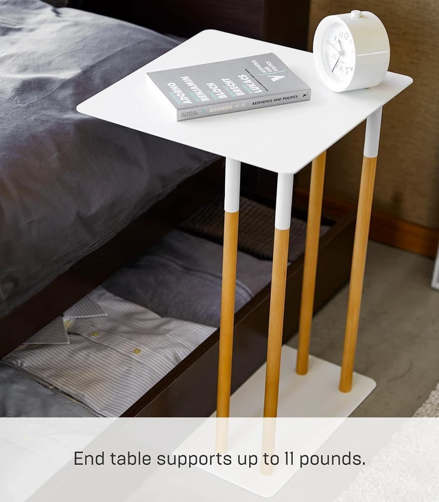 Alt view image 7 of 7 - YAMAZAKI Home Plain Metal and Wood Sliding Sofa C Table End Table Coffee Tray Laptop Desk, Modern Bedside Or Living Room Small Accent Table, 22" - Steel