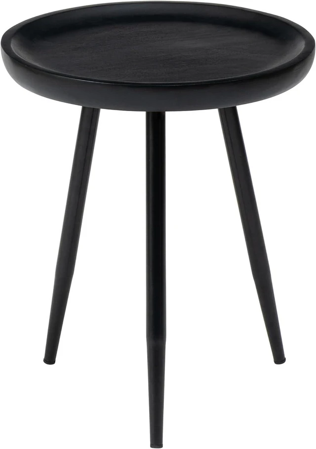 Main image of MH London Lydia Round Small End Table & Side Table Solid Wood, Black top with Black Metal Legs, Nightstand, 15.75"x15.75"x18"
