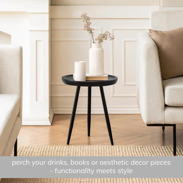 Alt view image 2 of 6 - MH London Lydia Round Small End Table & Side Table Solid Wood, Black top with Black Metal Legs, Nightstand, 15.75"x15.75"x18"