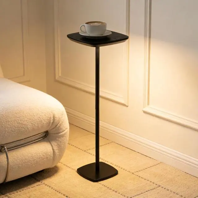 Alt view image 3 of 7 - Pedestal Side Table, Small Drink Tables Pedestal Stand, Black Square Mini End Table, Cocktail Martini Coffee Tables, Tiny Side Table for Living Room,Small Spaces,Sofa,Couch