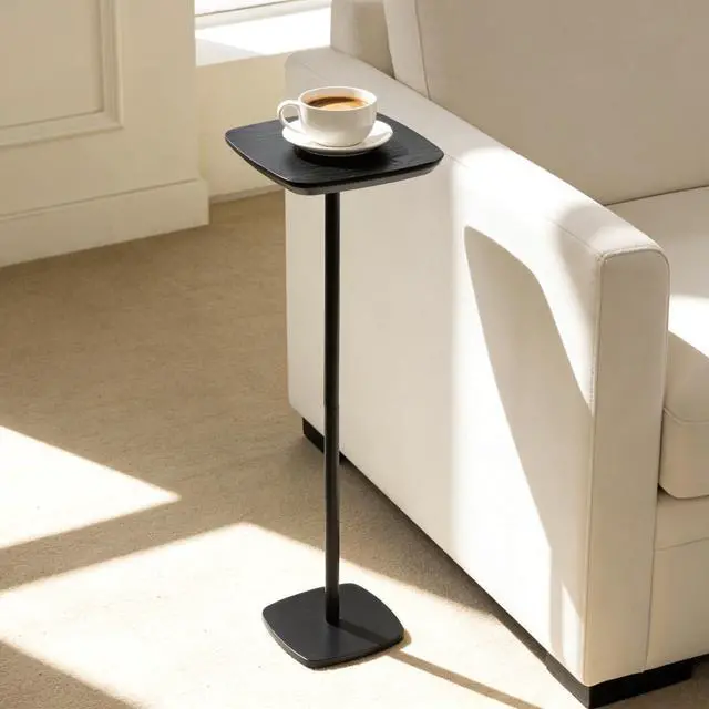 Alt view image 7 of 7 - Pedestal Side Table, Small Drink Tables Pedestal Stand, Black Square Mini End Table, Cocktail Martini Coffee Tables, Tiny Side Table for Living Room,Small Spaces,Sofa,Couch