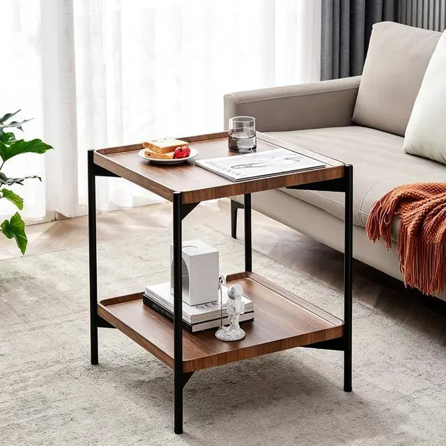 Alt view image 2 of 7 - Square End Table with Metal Legs, 20 in Large Side Table Walnut