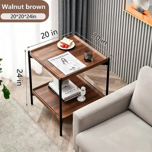 Alt view image 3 of 7 - Square End Table with Metal Legs, 20 in Large Side Table Walnut