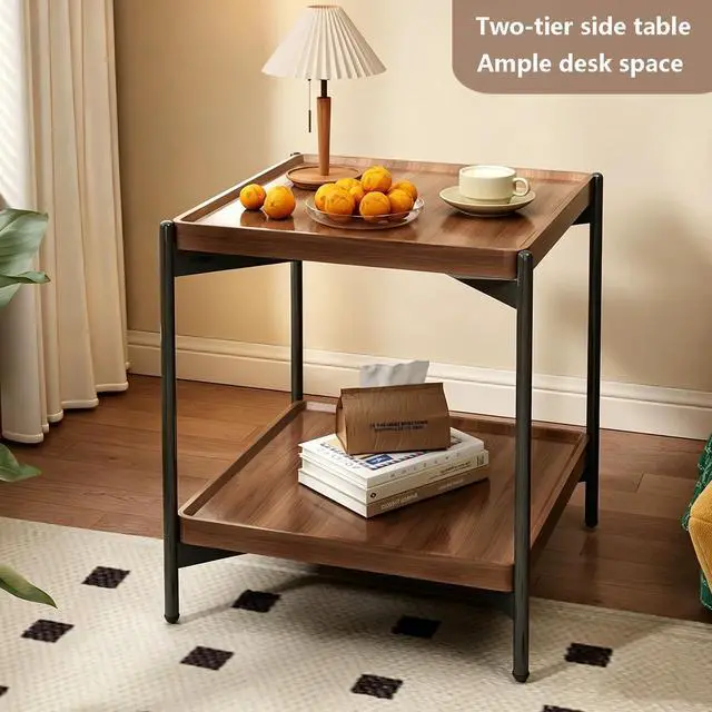 Alt view image 6 of 7 - Square End Table with Metal Legs, 20 in Large Side Table Walnut