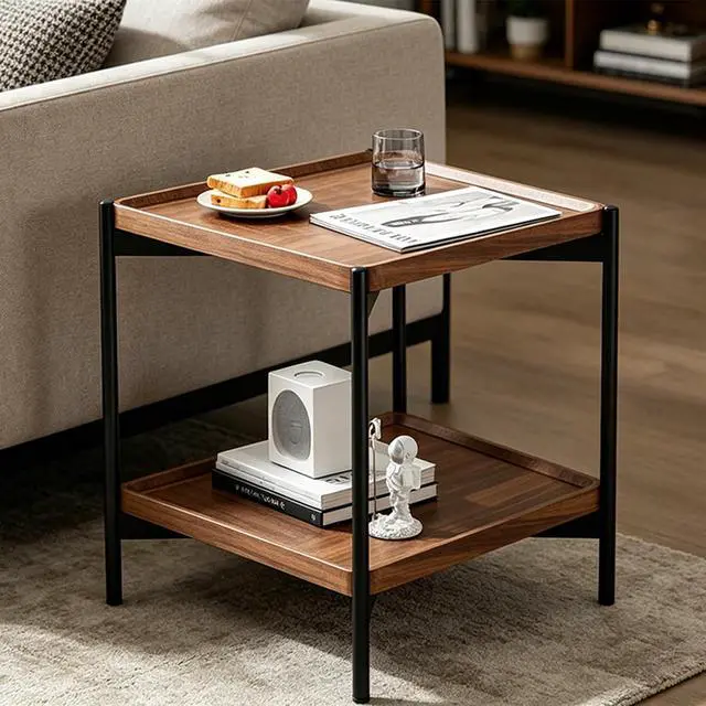 Alt view image 7 of 7 - Square End Table with Metal Legs, 20 in Large Side Table Walnut