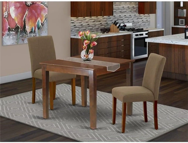 Alt view image 2 of 6 - East West Furniture OXAB3-MAH-18 3 Piece Kitchen Table Set for Small Spaces Contains a Square Dining Room Table and 2 Coffee Linen Fabric Parsons Dining Chairs, 36x36 Inch, Mahogany