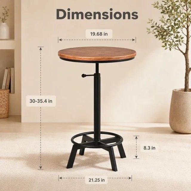 Alt view image 3 of 7 - Farmhouse Bar Table 30-35.4inch Height Adjustable Rustic Bistro Pub Table for Kitchen Coffee House Vintage Cocktail Table Swivel Wooden Top