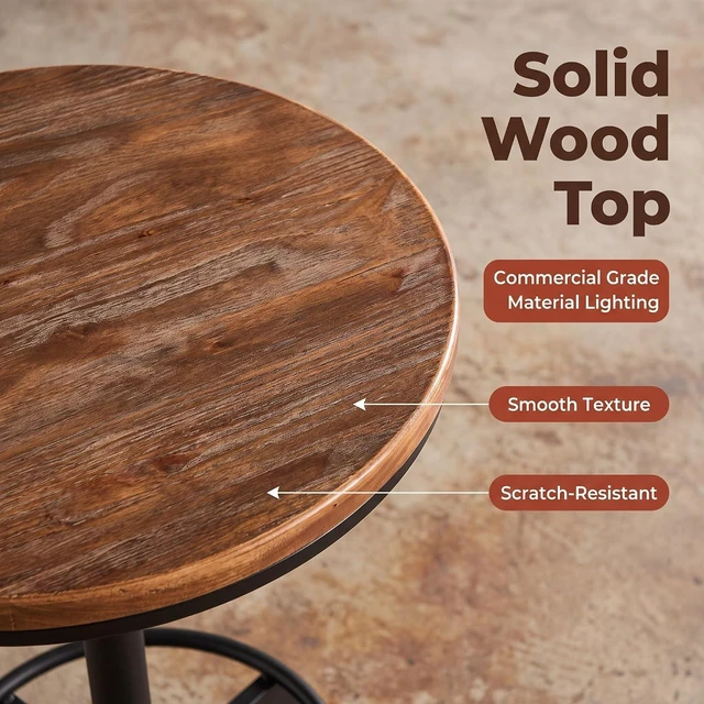 Alt view image 7 of 7 - Farmhouse Bar Table 30-35.4inch Height Adjustable Rustic Bistro Pub Table for Kitchen Coffee House Vintage Cocktail Table Swivel Wooden Top