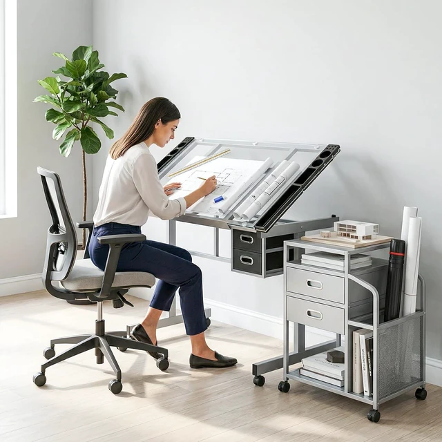 Alt view image 4 of 7 - Magshion Drafting Table Adjustable Drawing Table