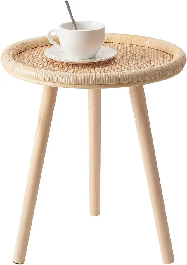 Main image of Small Side Table, Rattan Round Coffee Table, Boho Circle Side Tables End Table for Living Room, Mid Century Accent Table for Bedroom Balcony