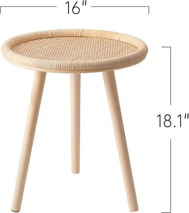 Alt view image 3 of 7 - Small Side Table, Rattan Round Coffee Table, Boho Circle Side Tables End Table for Living Room, Mid Century Accent Table for Bedroom Balcony