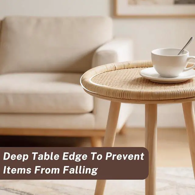 Alt view image 4 of 7 - Small Side Table, Rattan Round Coffee Table, Boho Circle Side Tables End Table for Living Room, Mid Century Accent Table for Bedroom Balcony