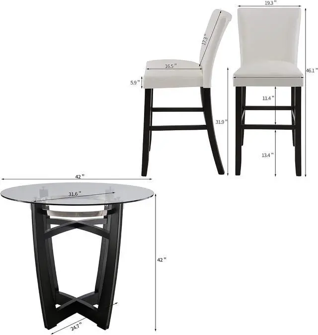 Alt view image 2 of 7 - PADMA HOUSE 42" D Glass Top High Bar Table Stools Set for 2, Clear & Ivory
