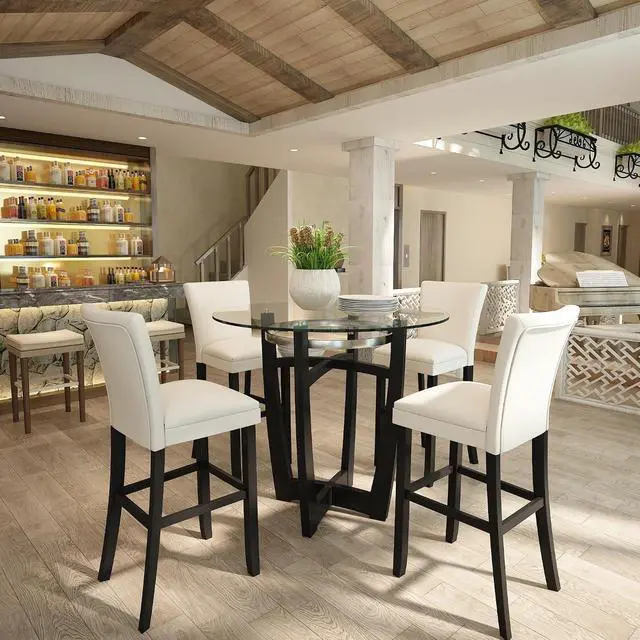 Alt view image 3 of 7 - PADMA HOUSE 42" D Glass Top High Bar Table Stools Set for 2, Clear & Ivory
