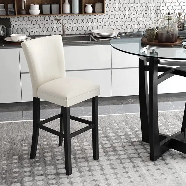 Alt view image 6 of 7 - PADMA HOUSE 42" D Glass Top High Bar Table Stools Set for 2, Clear & Ivory