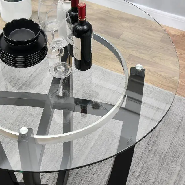 Alt view image 7 of 7 - PADMA HOUSE 42" D Glass Top High Bar Table Stools Set for 2, Clear & Ivory