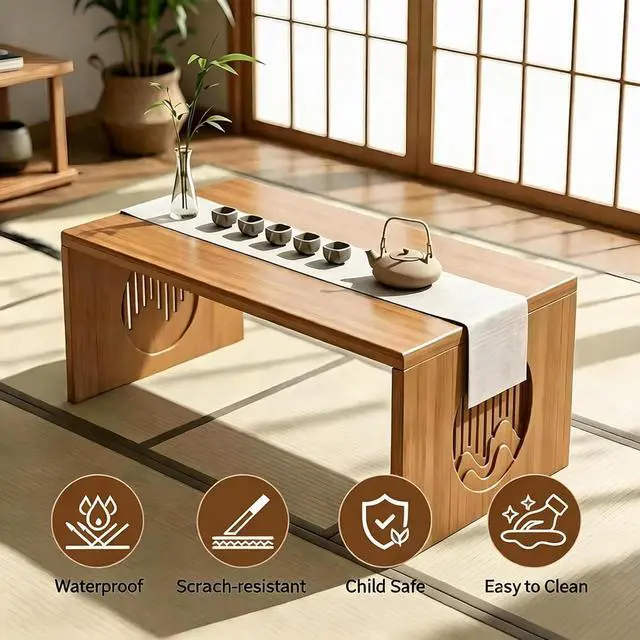 Alt view image 3 of 7 - Foldable Japanese Floor Table, Low Folding Coffee Table Small
