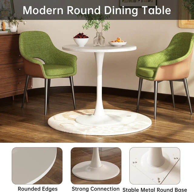 Alt view image 4 of 7 - Round Dining Table 24" Circle Tulip Table for 2 People,White