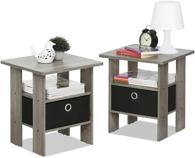 Alt view image 4 of 6 - Furinno Andrey Set of 2 Square 2-Tier Side Table, End Table, French Oak