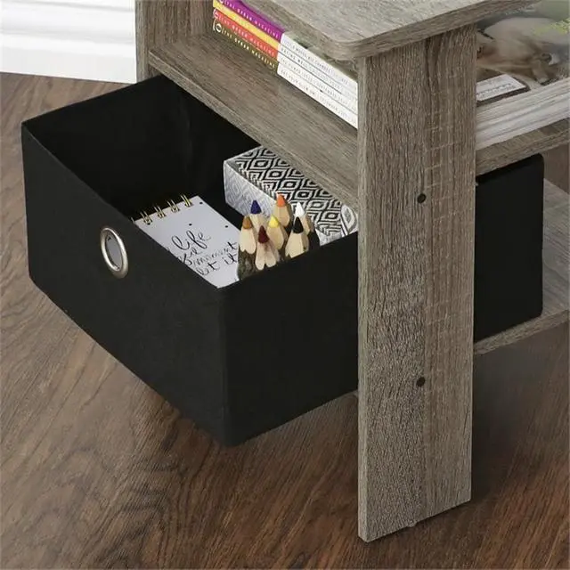 Alt view image 6 of 6 - Furinno Andrey Set of 2 Square 2-Tier Side Table, End Table, French Oak