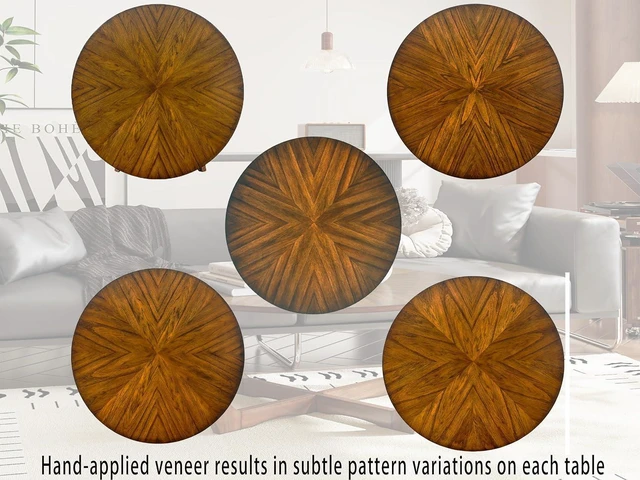 Alt view image 4 of 7 - LEEMTORIG Round Wood Coffee Table, Mid Century Modern Round Walnut Coffee Tables for Living Room, 33.5" Dia. Circle Drum Coffee Table with Cross Legs, Easy Assembly, Brown Walnut KFZ-3223