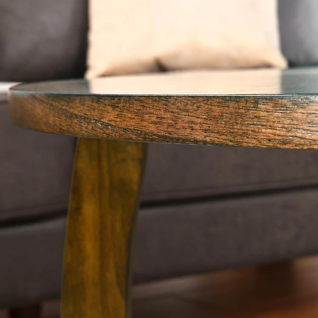 Alt view image 5 of 7 - LEEMTORIG Round Wood Coffee Table, Mid Century Modern Round Walnut Coffee Tables for Living Room, 33.5" Dia. Circle Drum Coffee Table with Cross Legs, Easy Assembly, Brown Walnut KFZ-3223