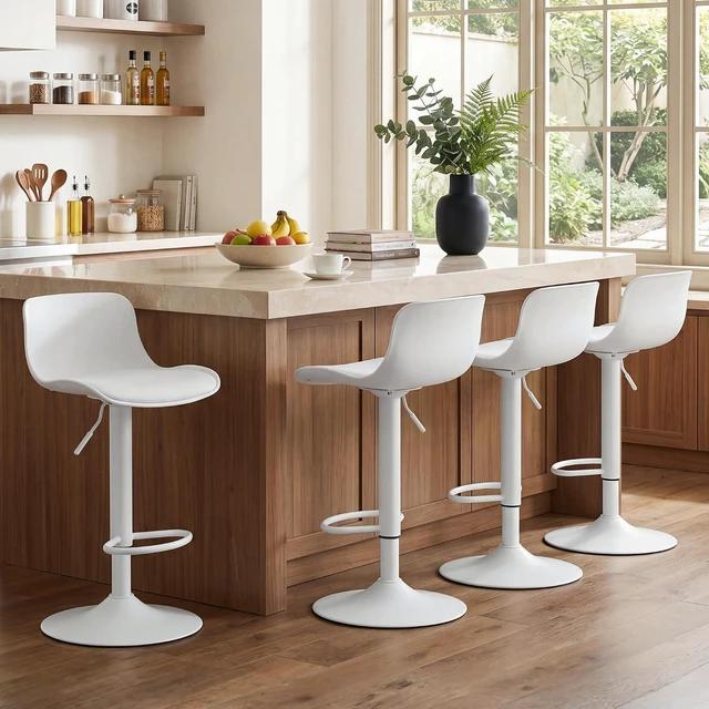Main image of NOBPEINT Upholstered Contemporary Air Lift Adjustable Swivel Barstools (White, Set of 4)