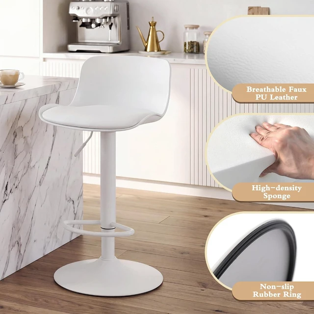 Alt view image 7 of 7 - NOBPEINT Upholstered Contemporary Air Lift Adjustable Swivel Barstools (White, Set of 4)