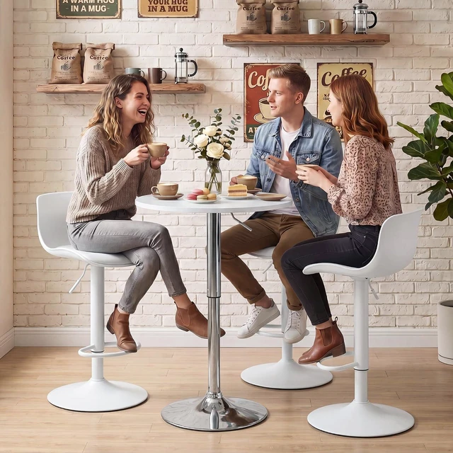 Alt view image 3 of 7 - NOBPEINT Upholstered Contemporary Air Lift Adjustable Swivel Barstools (White, Set of 4)