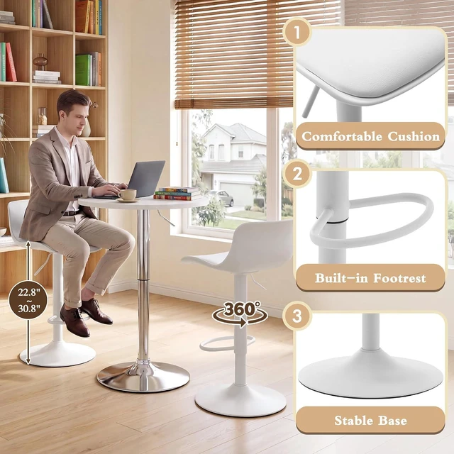 Alt view image 5 of 7 - NOBPEINT Upholstered Contemporary Air Lift Adjustable Swivel Barstools (White, Set of 4)