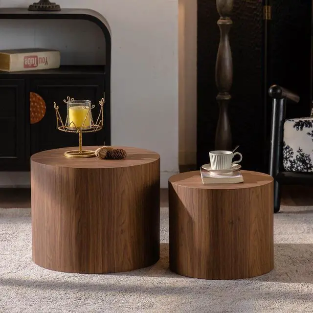 Main image of Nesting Coffee Table Set of 2, Wood Round Coffee Table, Modern Coffee Table for Small Space Living Room, Walnut